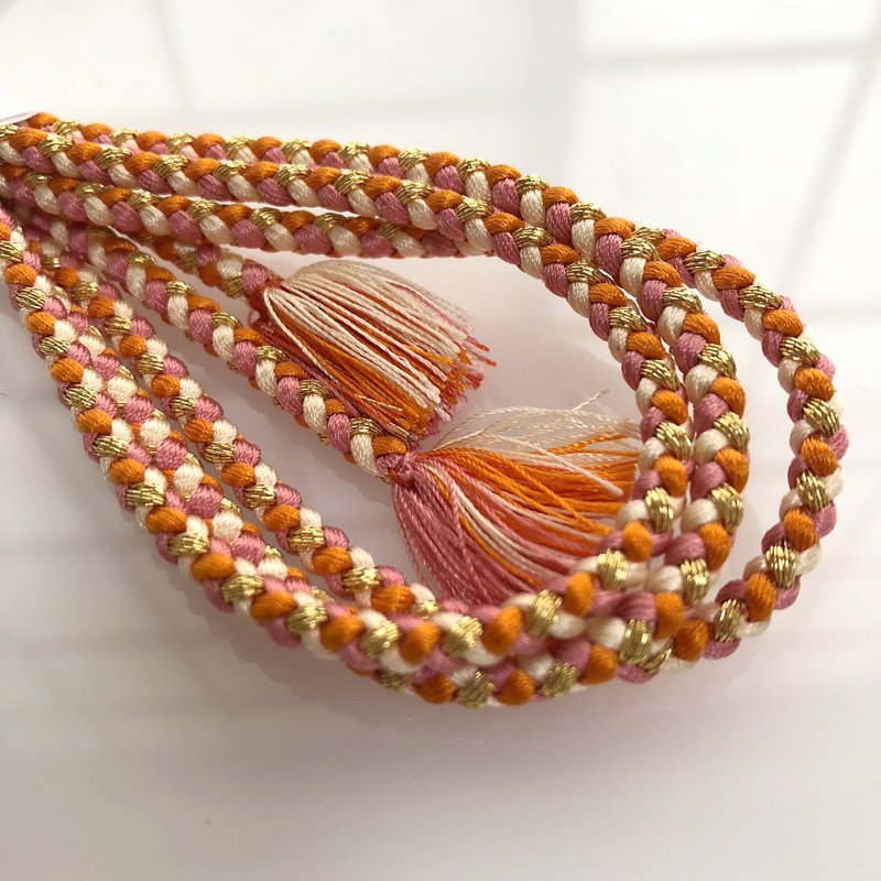 正绢 伊贺组纽 细腰带 绑绳式腰带 3.5mm 4色组合 150cm 橘色、粉色、奶油色、金色 - 皮带/腰带 - 丝．绢 红色