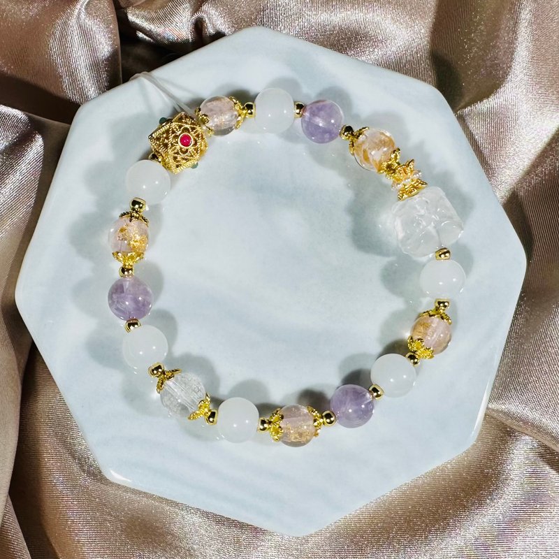 醒狮真言玉平安 奶白晶醒狮水晶手链 紫水晶 送礼 定制化 稳定 - 手链/手环 - 水晶 白色