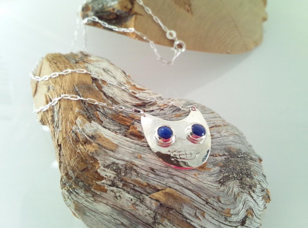 ◇ Silver cat with lapis eyes ◇ Pendant - 项链 - 其他金属 