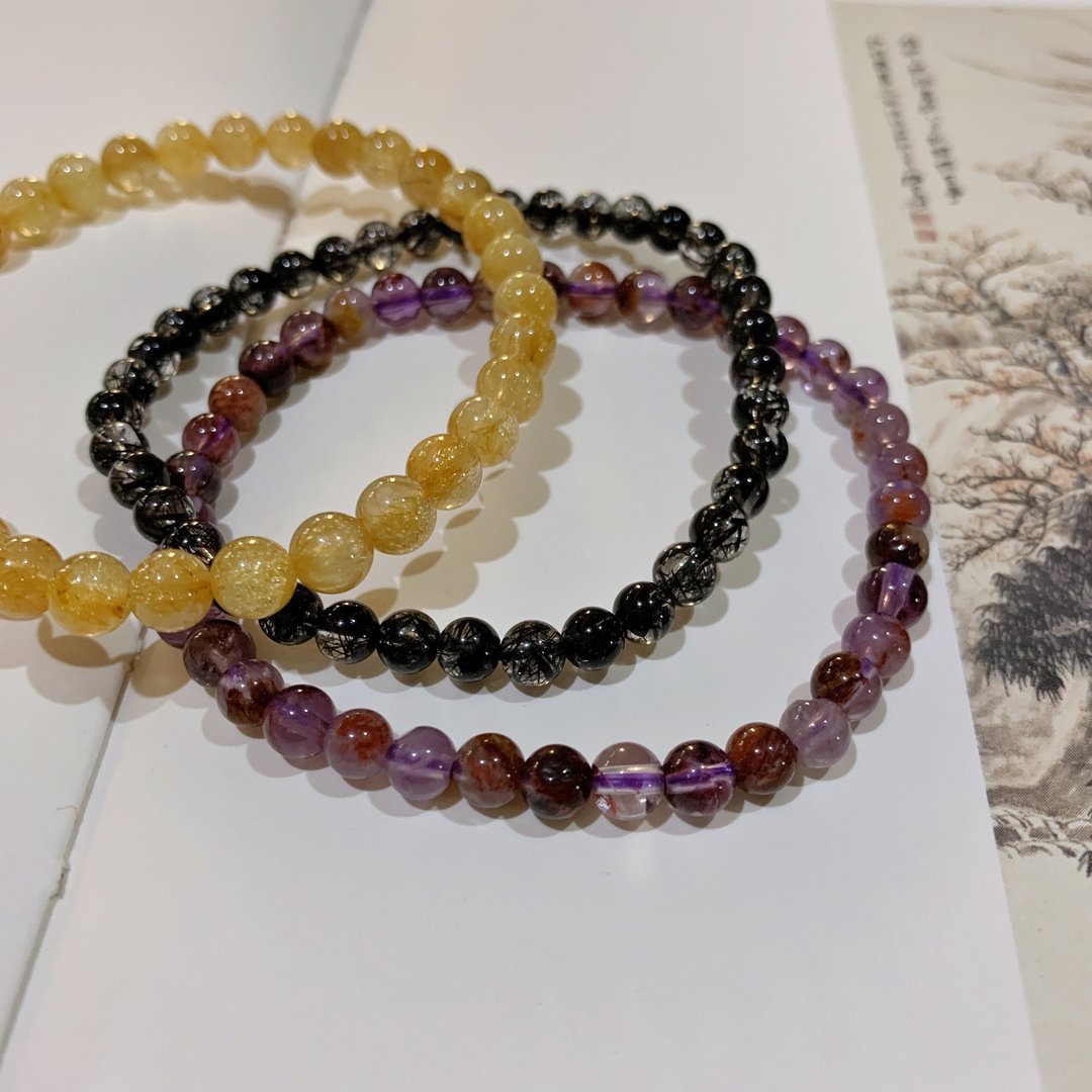 客制化//金发晶 黑发晶 紫幽灵手链 - 手链/手环 - 水晶 多色