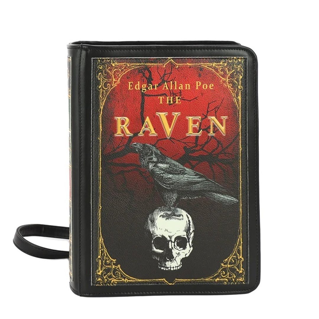 手绘风书本造型乌鸦方形后背包  The Raven - 后背包/双肩包 - 人造皮革 黑色