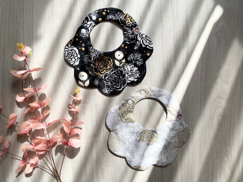 霸气金银烫金玫瑰 围兜兜 口水巾 双兜组 - 围嘴/口水巾 - 棉．麻 