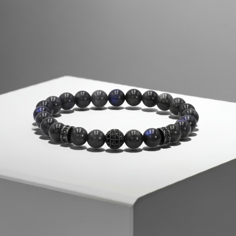 星球Sphere | 钴蓝行星 x 蓝光拉长石水晶手链 (灰月光石) - 手链/手环 - 水晶 黑色