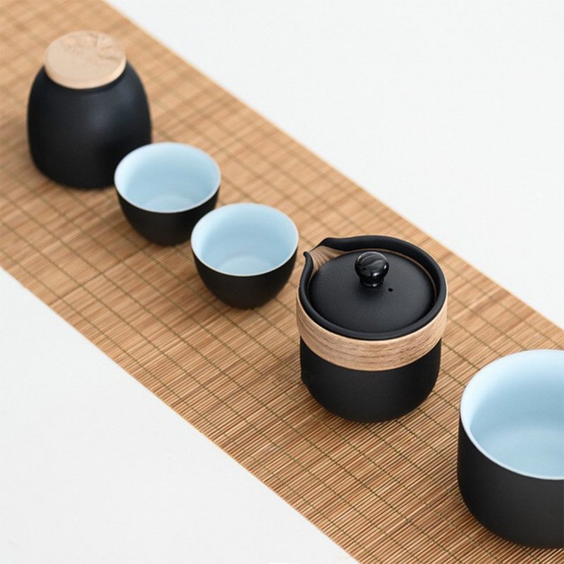 闻说|有容便携旅行茶具 黑砂釉陶瓷快客杯一壶三杯 - 茶具/茶杯 - 陶 黑色
