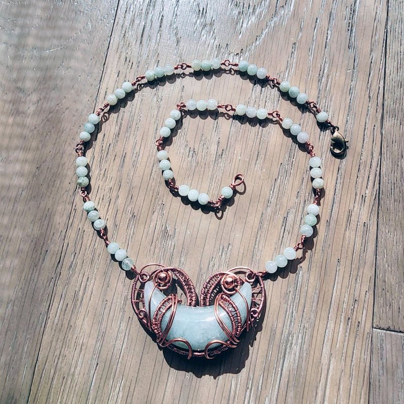 【曲水辰手作】缅甸玉金属线编织项链 - 项链 - 宝石 绿色