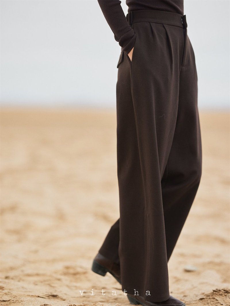 咖啡色 3颜色 巨好穿 软糯醋酸羊毛长裤 半松紧腰褶皱休闲直筒裤 - 女装长裤 - 其他人造纤维 黑色