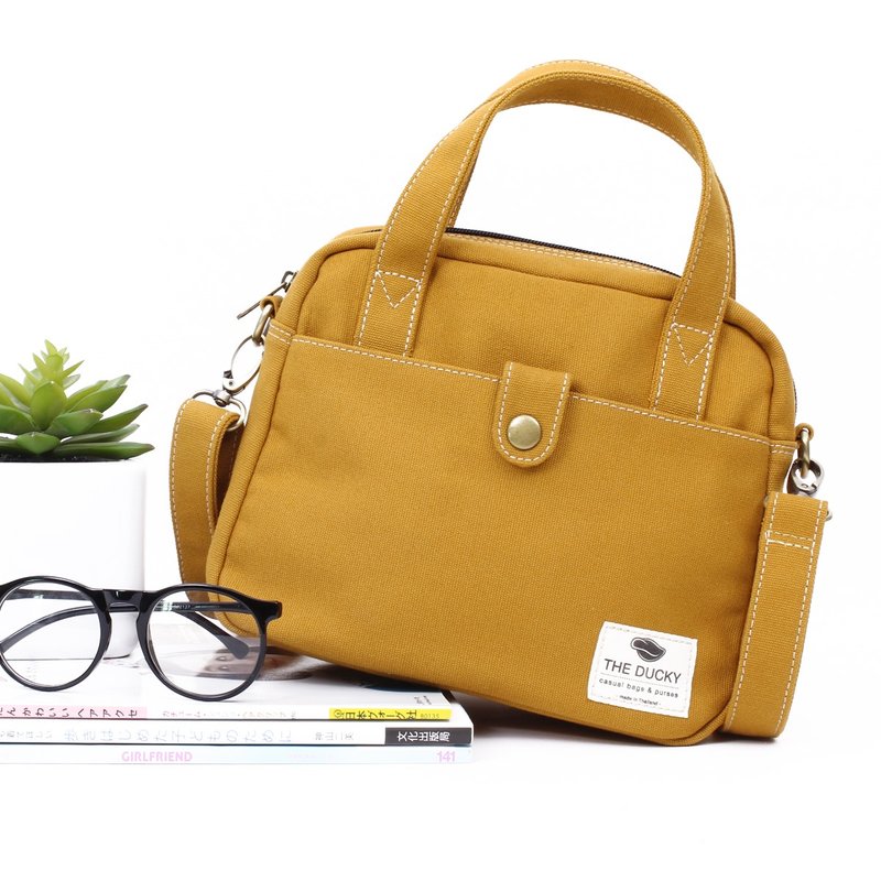 mini bag - mustard - 侧背包/斜挎包 - 棉．麻 黄色