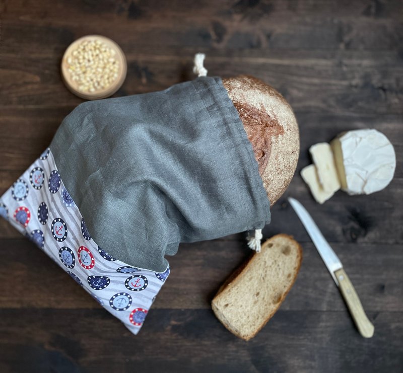 Linen Reusable Drawstring Sourdough Bread Bag, Cottage Style, Gift for Mom - 调味罐/酱料瓶 - 亚麻 