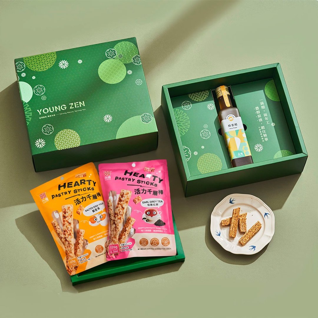 【永祯】精选双层礼盒 - 水果醋 250ml+ 千层棒 2 入 | 赠礼盒提袋 - 醋/水果醋 - 浓缩/萃取物 绿色