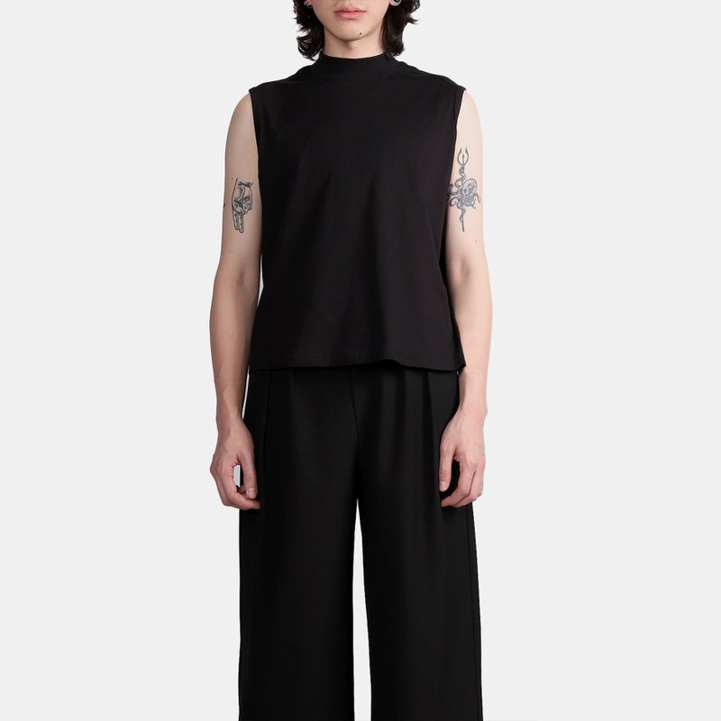 高领短版背心 - 男装背心 - 棉．麻 黑色