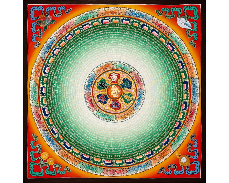 精工制作的咒语曼陀罗唐卡 - 神圣振动的神圣象征 - 墙贴/壁贴 - 其他材质 多色