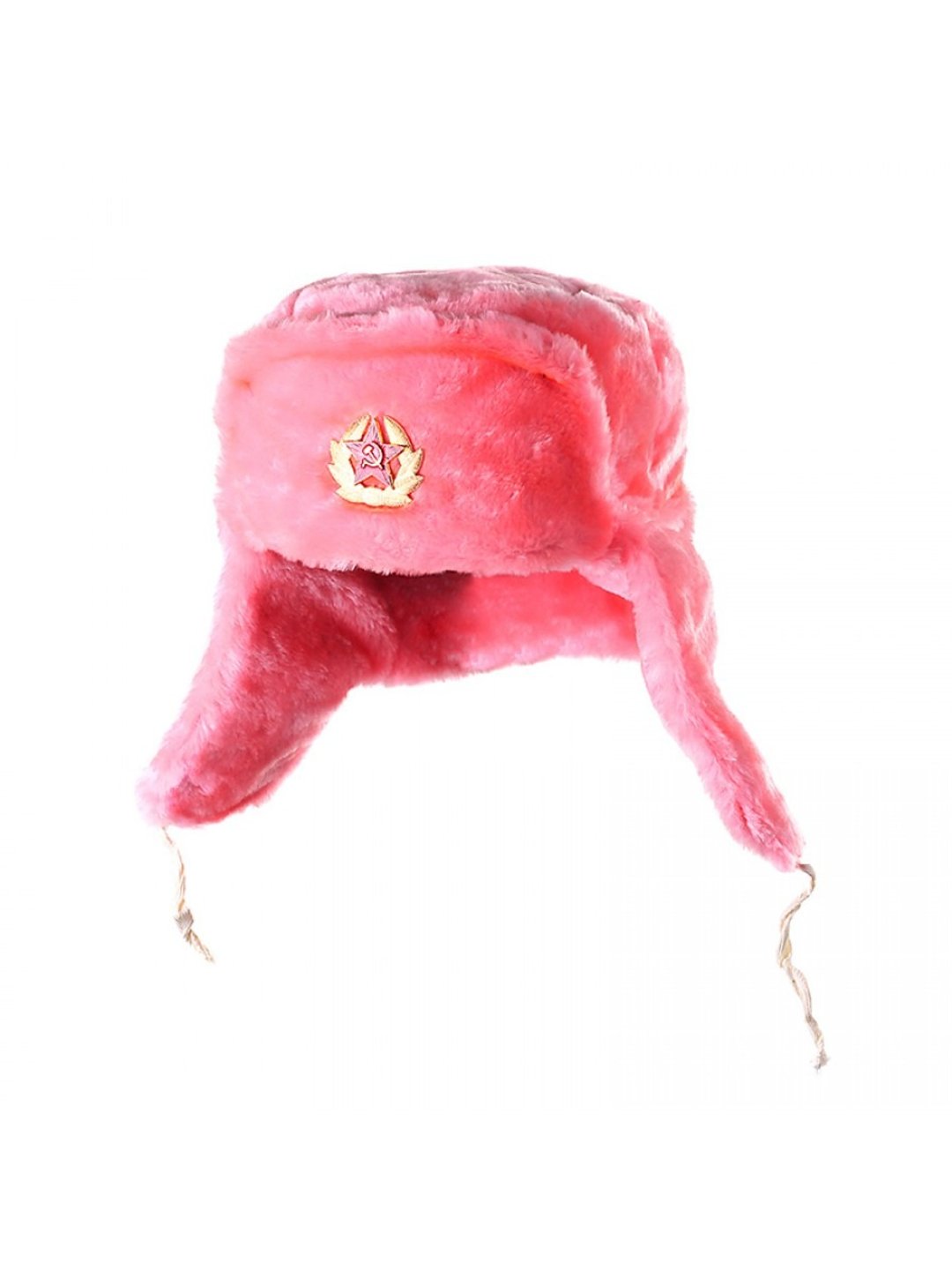 USHANKA 俄罗斯军事苏联军队冬季士兵帽子人造毛皮苏联红星徽章 - 帽子 - 其他材质 粉红色
