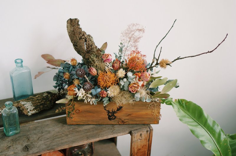 GOODLILY。谜鹿森林木盒干燥桌花 鹿 复古 木质 - 植栽/盆栽 - 植物．花 橘色