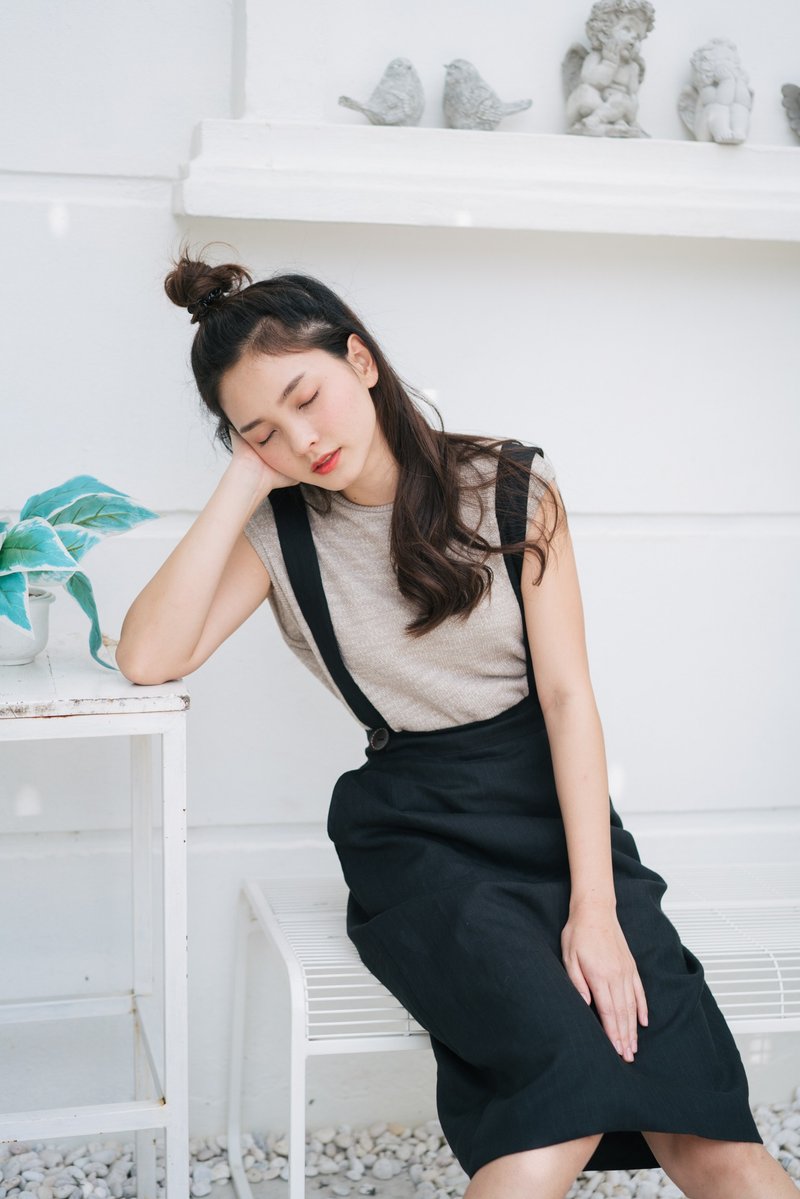 Overall Skirt - Black - 背带裤/连体裤 - 亚麻 黑色