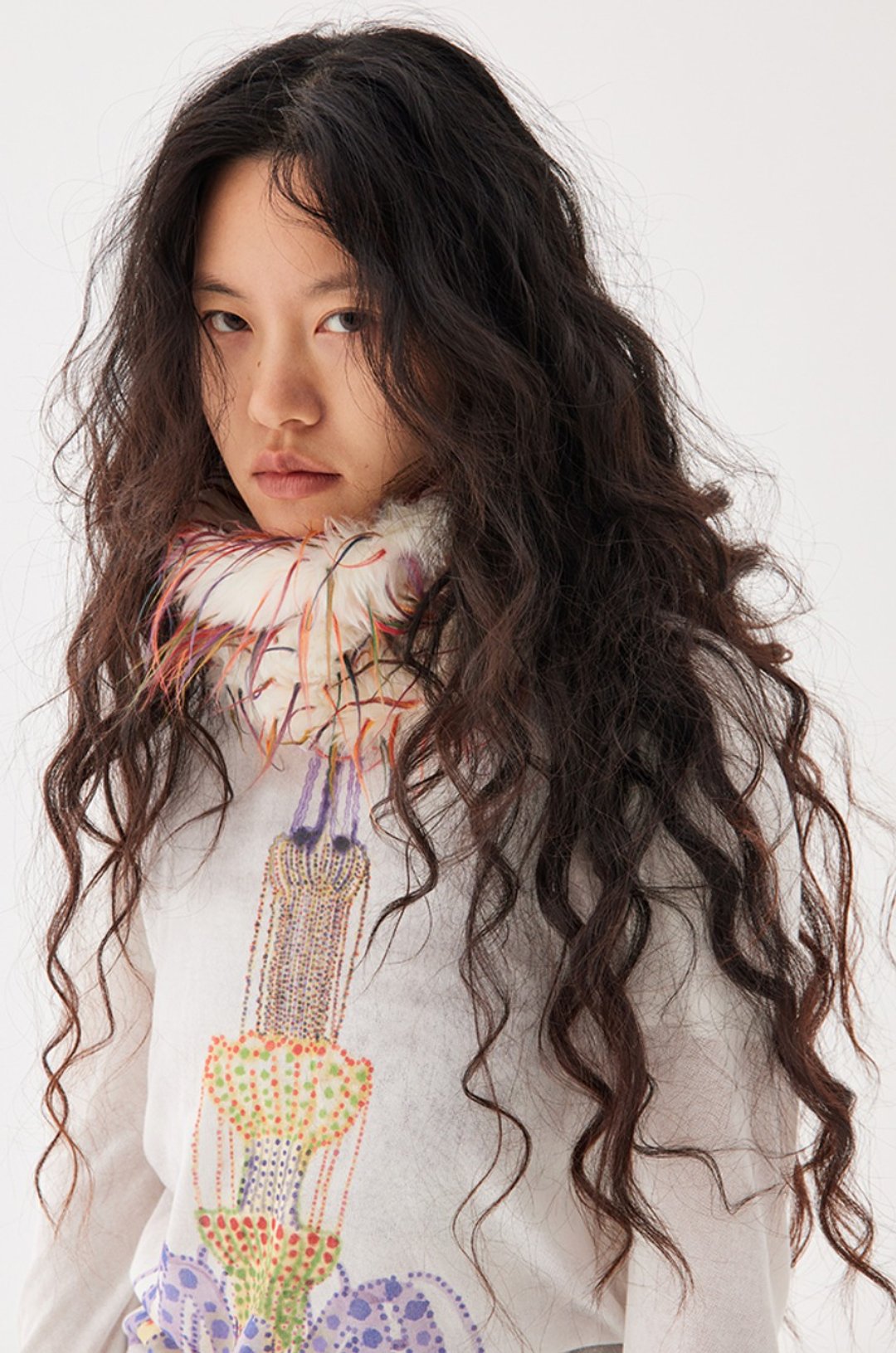 Rainbow Plush Scarf 彩虹毛绒围脖 頭巾 多用途 - 围巾/披肩 - 棉 多色
