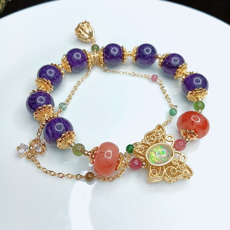 14K紫龙晶南红双链条手练 - 手链/手环 - 半宝石 