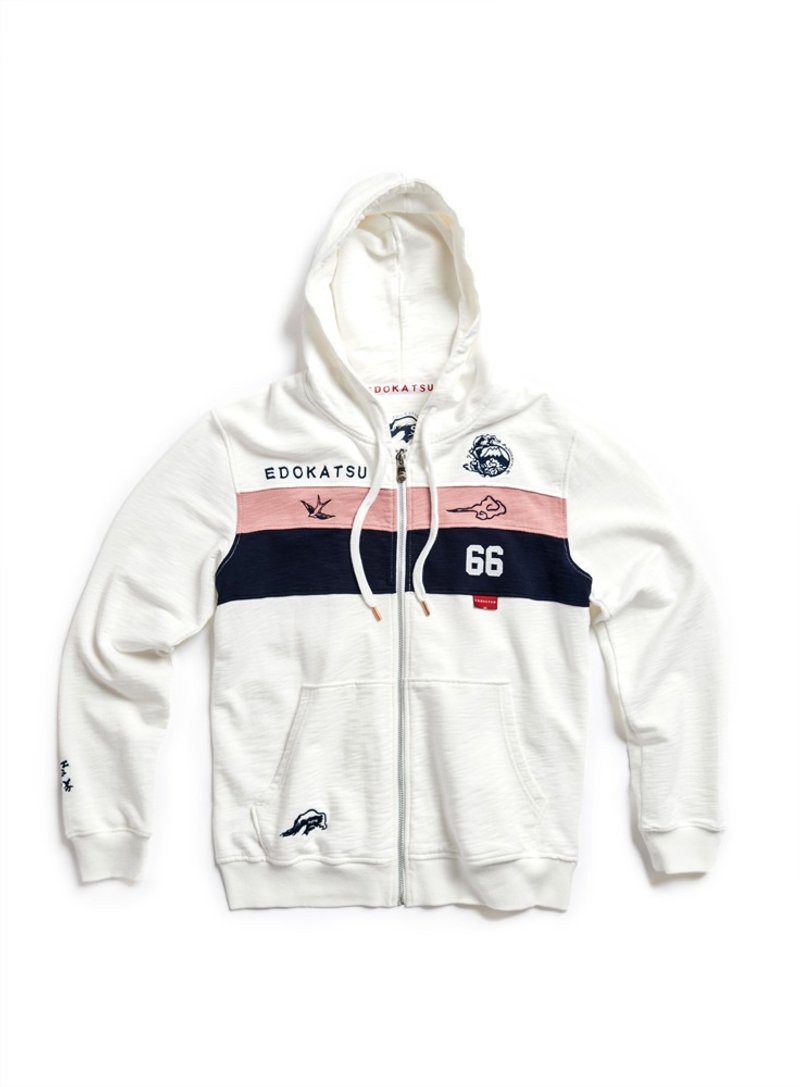 江户胜 日系 男装 三色拼接连帽拉链外套(米白色) #上衣#外套 - 男装外套 - 棉．麻 白色