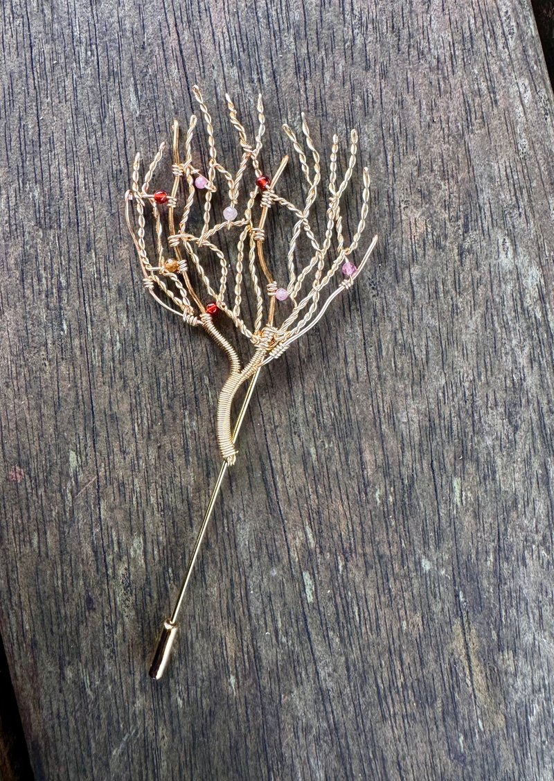 金属编织胸针—珊瑚 - 胸针 - 铜/黄铜 金色