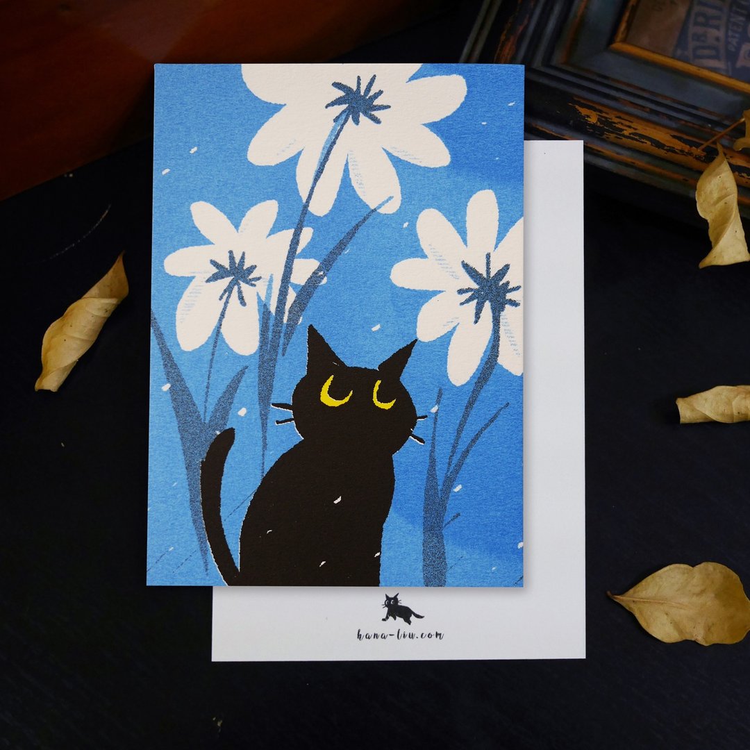 黑猫の旅 ∕ 夏の花 明信片 - 卡片/明信片 - 纸 蓝色