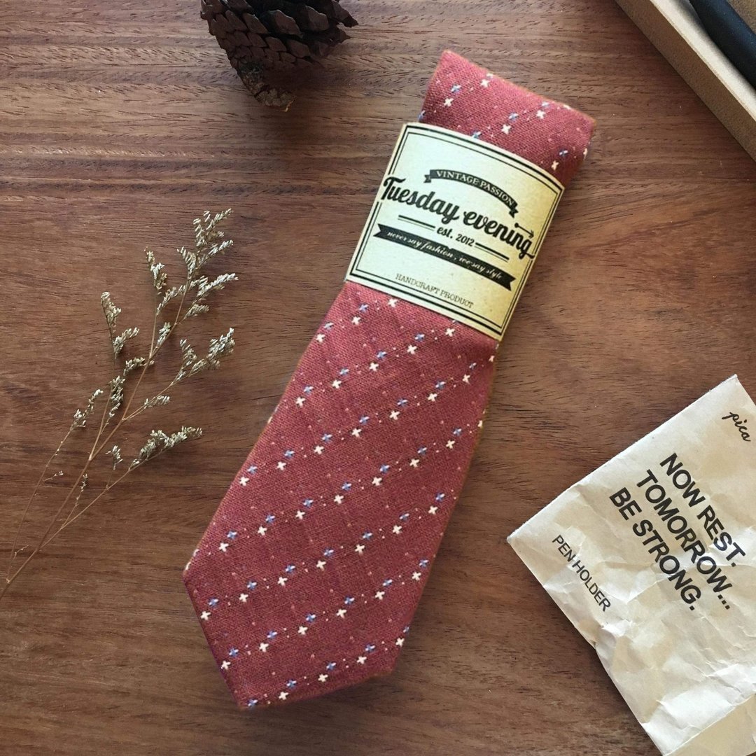 Necktie Red Dot Cross - 领带/领带夹 - 棉 红色