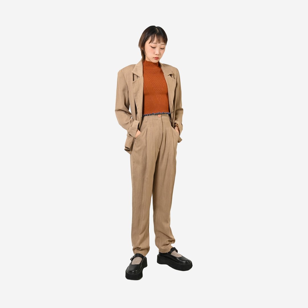 【蛋植物古着】微风漫步薄毛裤式古着套装 - 女装西装外套/风衣 - 羊毛 