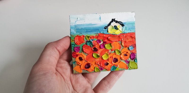 油画原作 向日葵油画 油画原创艺术 油画 小房子油画墙装饰 - 海报/装饰画/版画 - 压克力 橘色