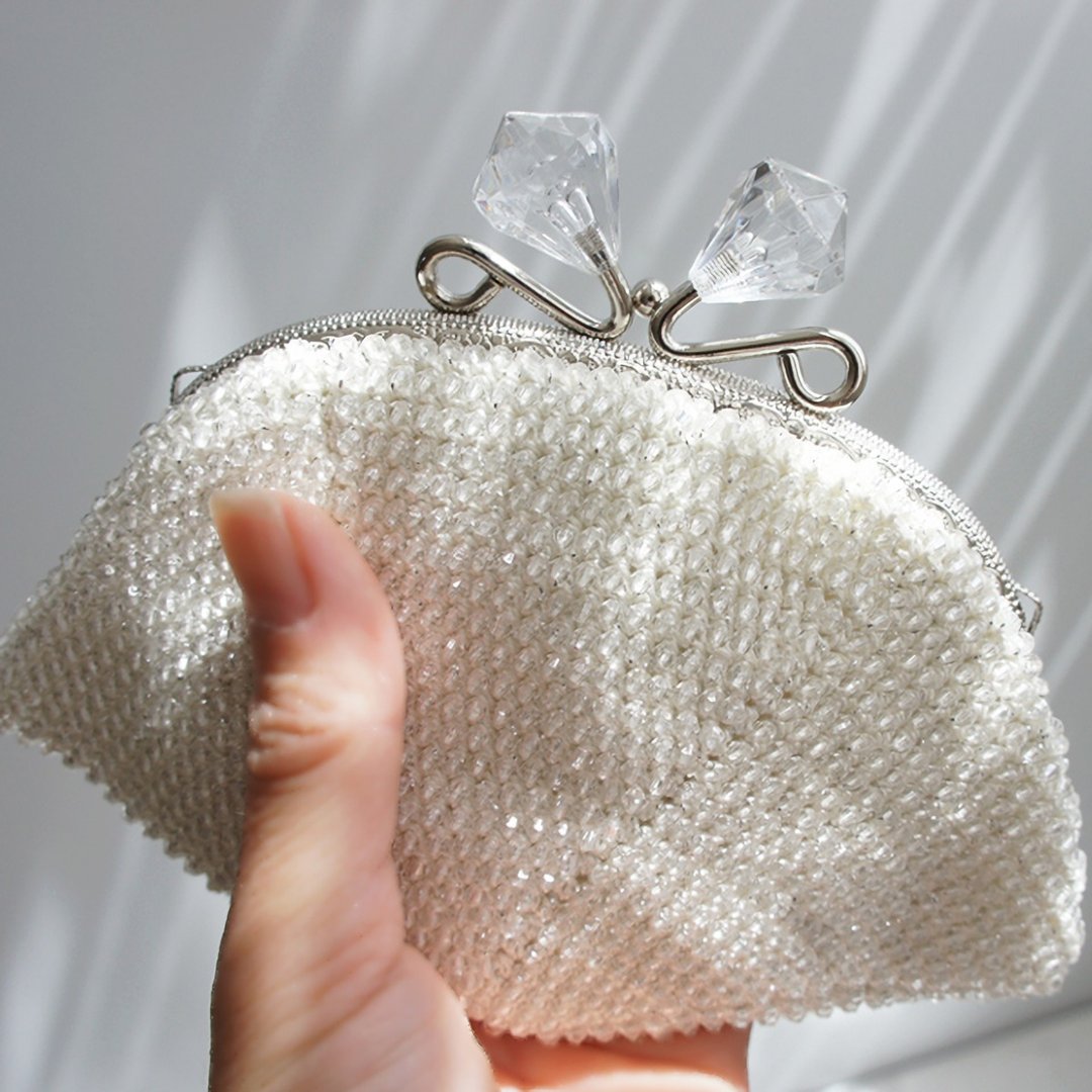 Ba-ba handmade  Acrylic beads crochet pouch No.1221 - 化妆包/杂物包 - 其他材质 白色