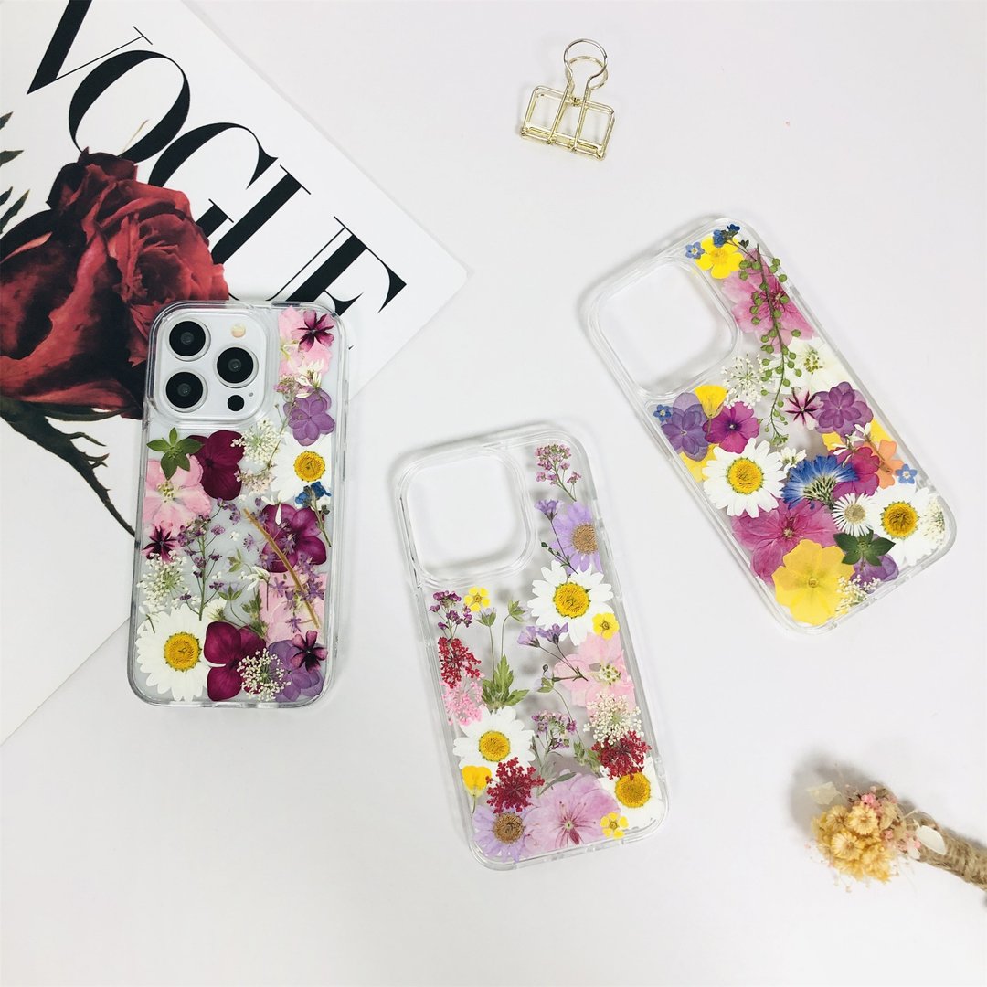 多款式天然小花押花手机壳 适用于iPhone 16e Samsung S25 Ultra - 手机壳/手机套 - 植物．花 