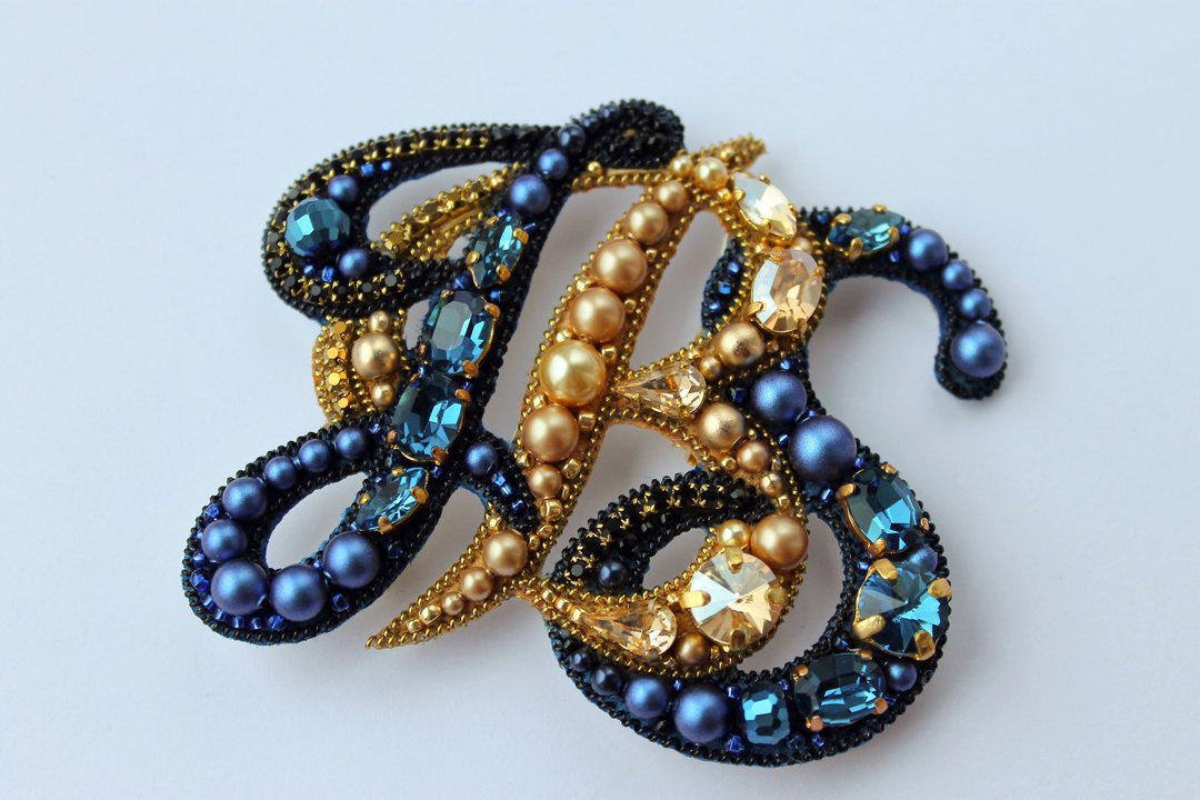 Custom Crystal Name Brooch.Embroidered Letter Brooch.Initial Pin.Customized Gift - 胸针 - 水晶 金色