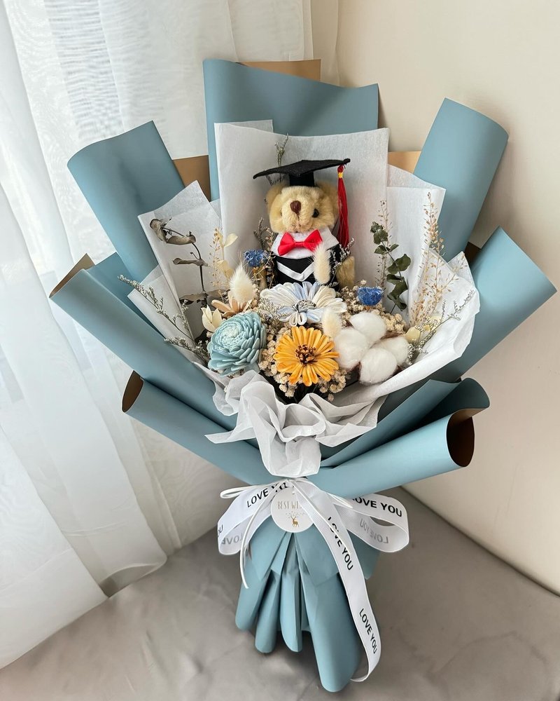 永生花干燥花 毕业花束 熊熊款 - 干燥花/捧花 - 植物．花 