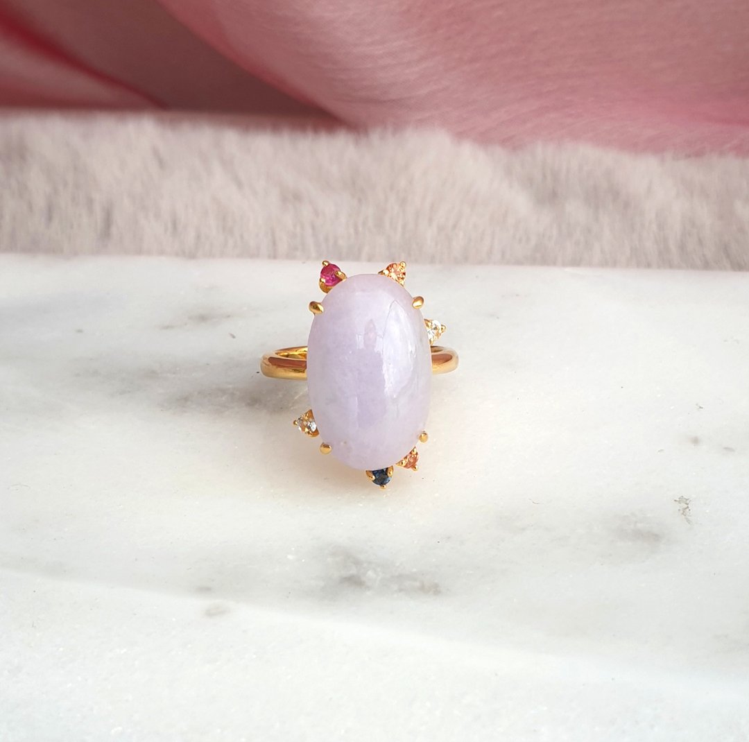 (One of a kind jewelry) Ring Natural Lavender Jade and rainbow sapphire - 戒指 - 玉石 紫色