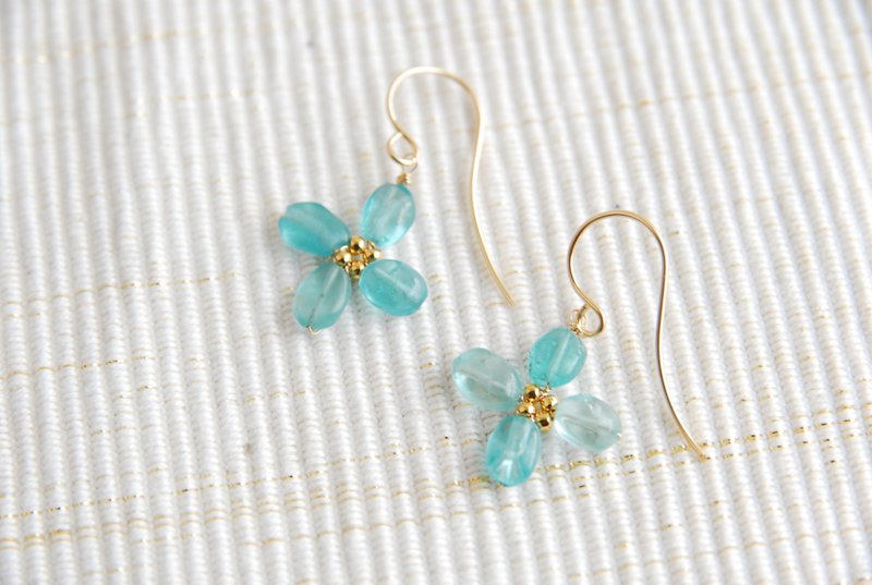 Apatite Flower Earrings (14kgf) - 耳环/耳夹 - 宝石 蓝色