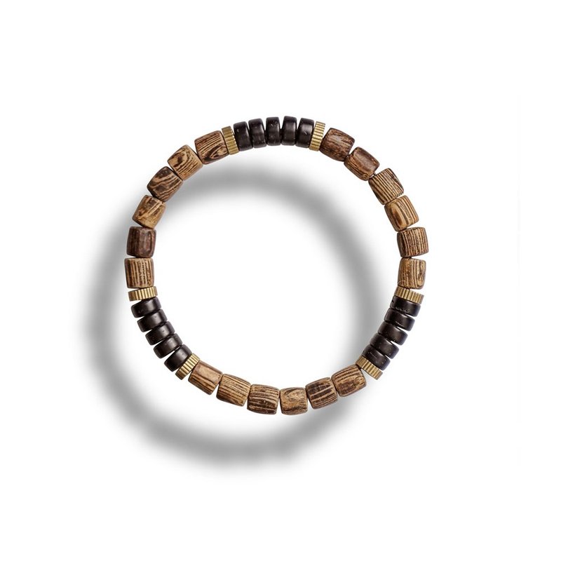 Op.09 复古天然石手链 古法手工做舊 雞翅木 椰殼 - 手链/手环 - 木头 咖啡色