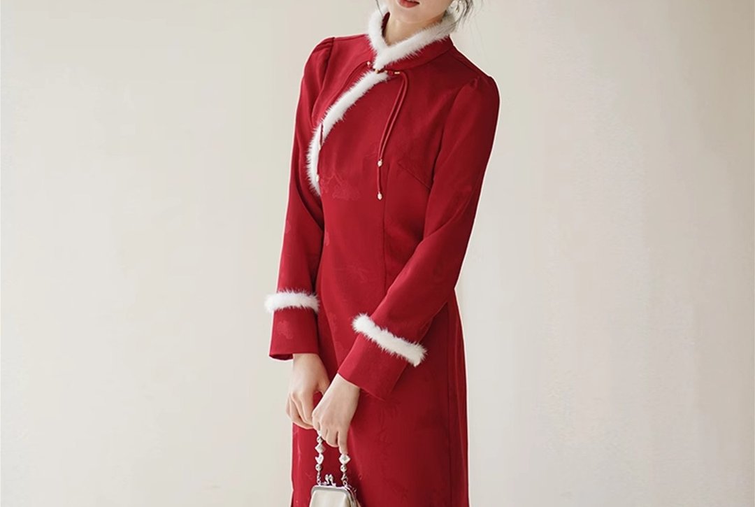 新中式  中国风改良红色旗袍订婚敬酒礼服宴会拜年連衣裙洋裝 - 洋装/连衣裙 - 其他材质 红色