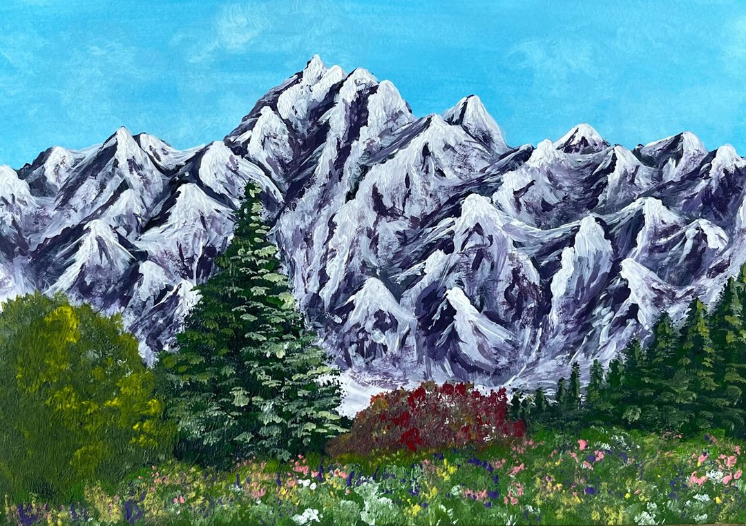 Summer in the mountains. White-lilac mountains. Gouache. - 墙贴/壁贴 - 纸 