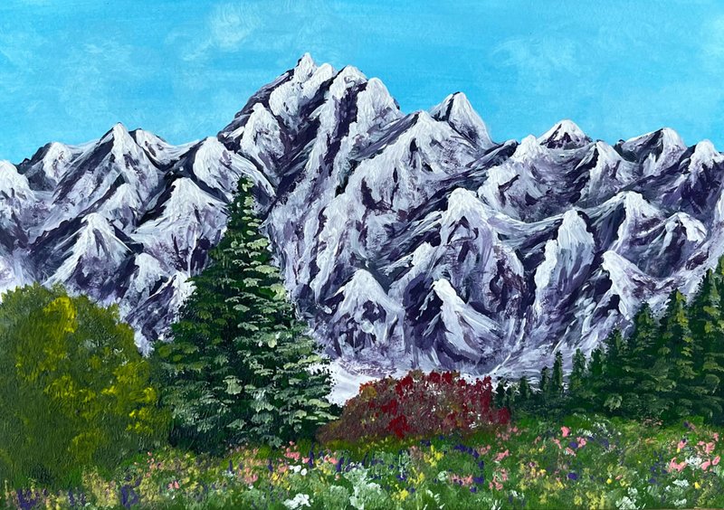 Summer in the mountains. White-lilac mountains. Gouache. - 墙贴/壁贴 - 纸 