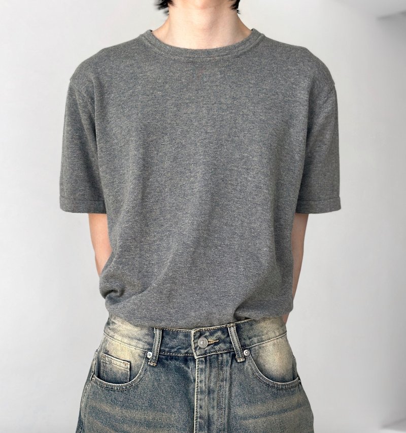 极简岩石灰 针织短袖T恤 - 男装上衣/T 恤 - 其他材质 灰色