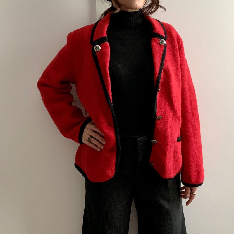 80年代 欧洲古着 奥地利制 红色羊毛外套 - 女装休闲/机能外套 - 羊毛 红色