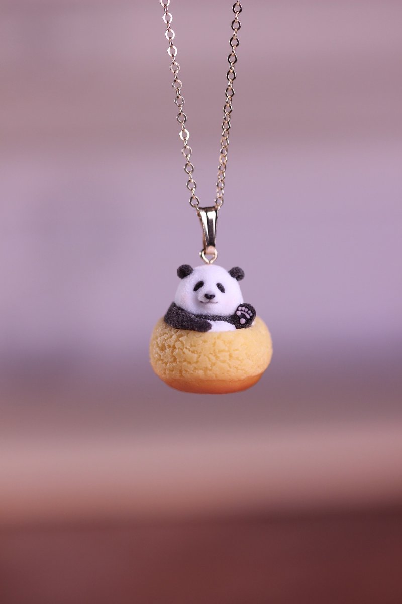 茶包TEABAG熊猫花花项链手工饰品可爱礼物 - 项链 - 树脂 白色