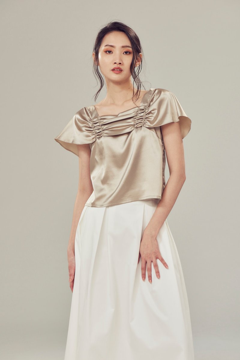 Off-season sale 香槟色抽皱上衣 - 女装上衣 - 聚酯纤维 