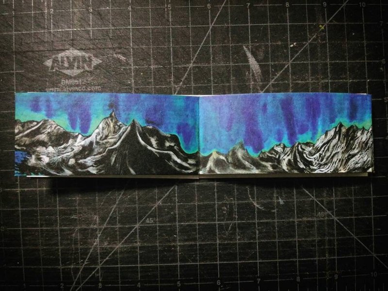 青绿极光山水 手工折页装订复制画册 艺术家的书 北极光 瑞典挪威 - 刊物/书籍 - 纸 蓝色