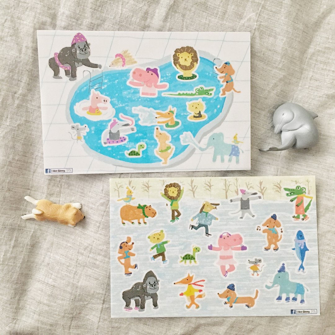 夏天和冬天的动物园割型透明贴纸-手帐好朋友 2入1组 - 贴纸 - 纸 透明