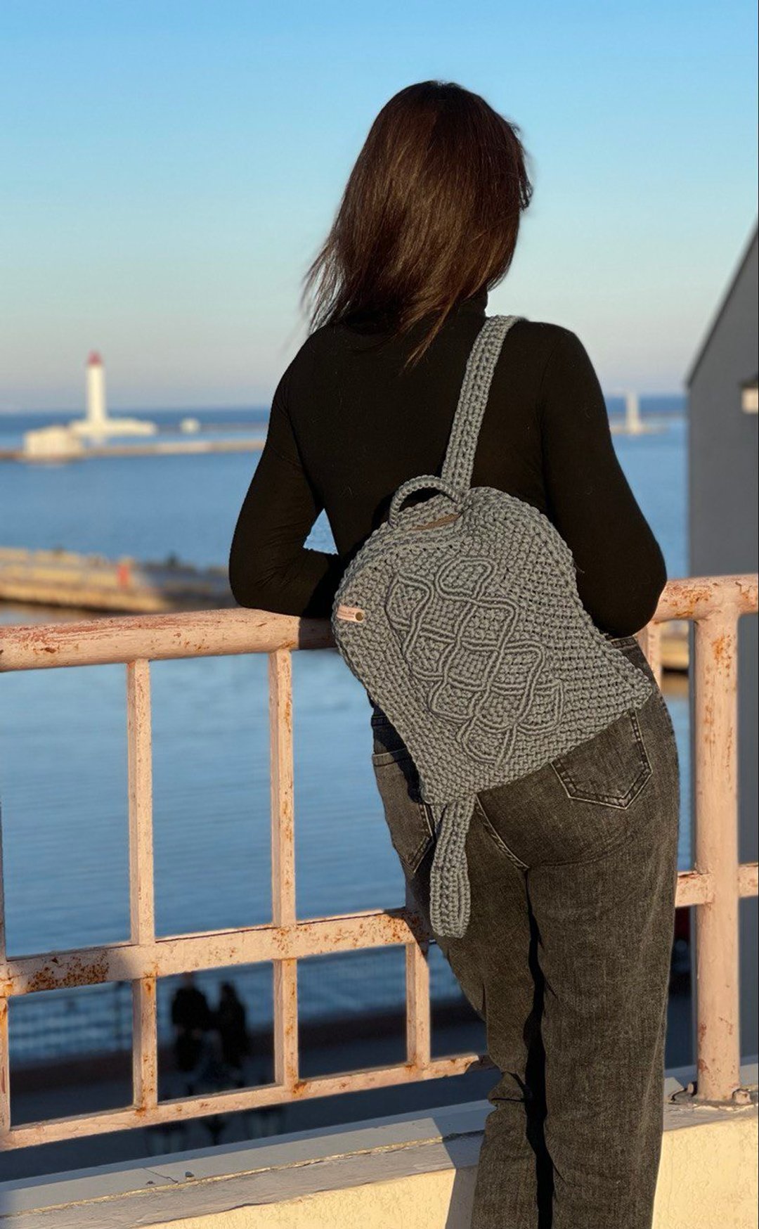 Bag backpack woven using macrame technique. - 后背包/双肩包 - 其他材质 