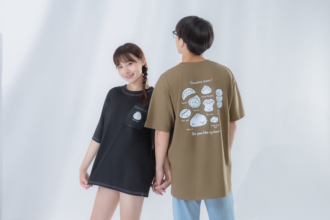 麻糬兔 Dumpling party!-oversize T-shirt(橄榄绿) - 其他 - 棉 咖啡色