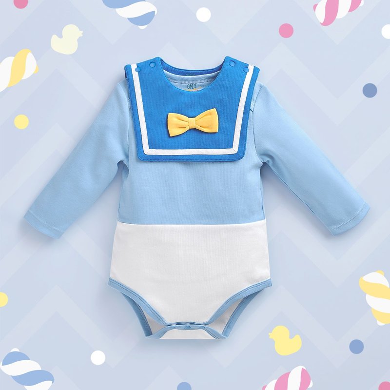 OMYMONSTER - 糖 Duck Duck 长袖包屁衣连口水肩套装 - 包屁衣/连体衣 - 棉．麻 