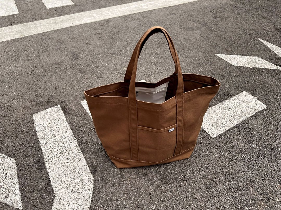 Canvas Tote Bag(L) with Hidden Pocket - Free Shipping - 手提包/手提袋 - 棉 咖啡色