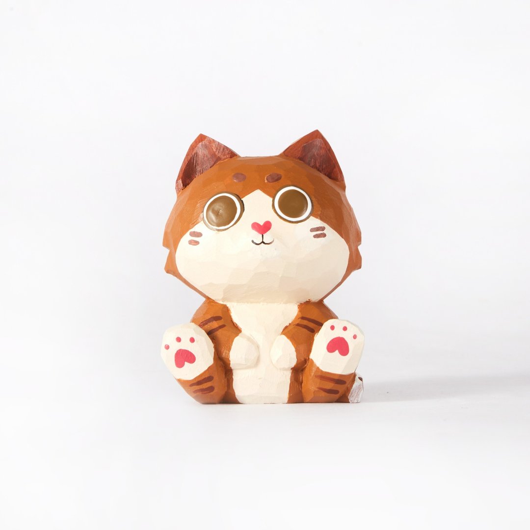 Kuri 猫 - 蕴含温暖与爱意的木雕猫 - 摆饰 - 木头 咖啡色