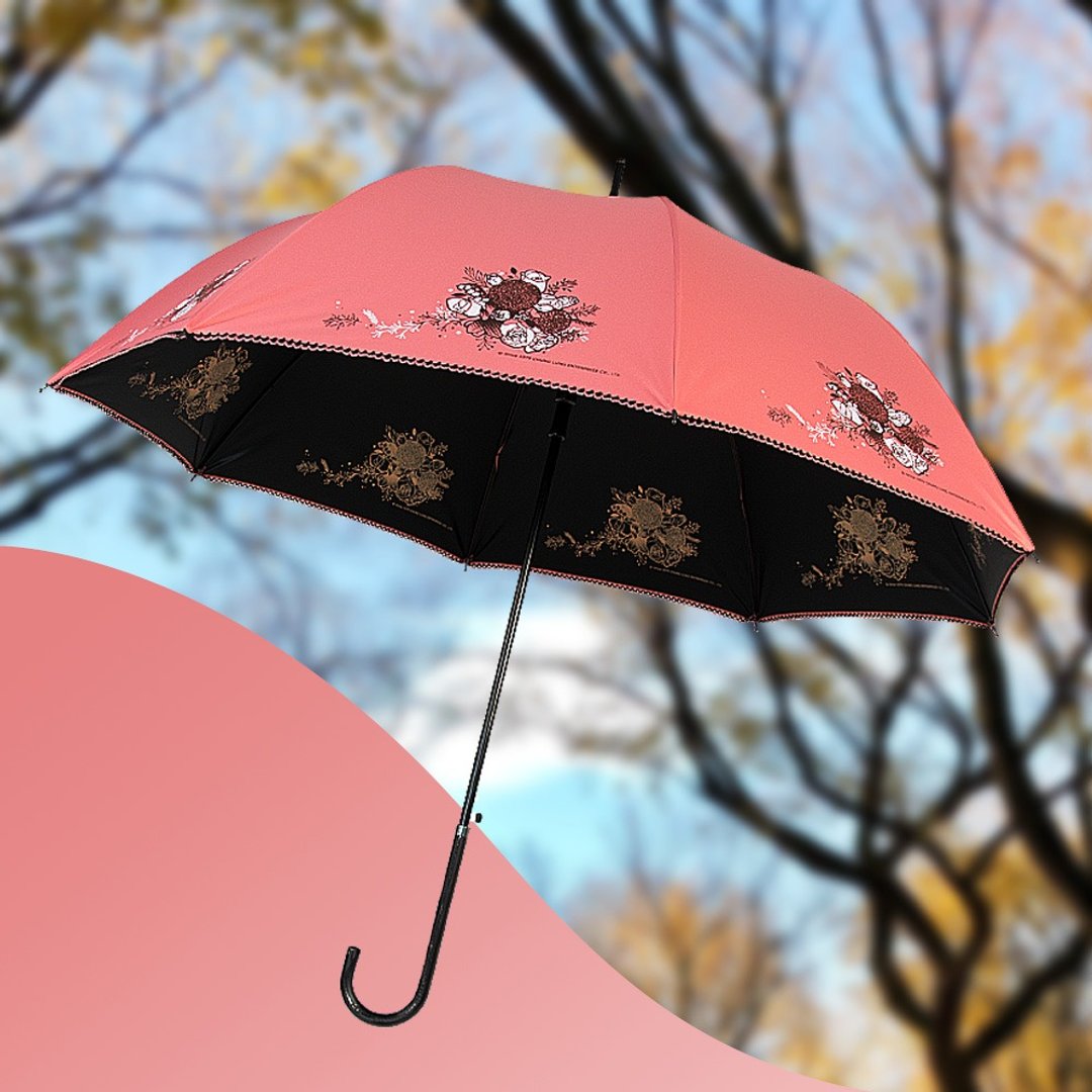 双龙花语黑胶宫廷伞直立伞自动晴雨伞(香颂粉) - 雨伞/雨衣 - 防水材质 粉红色