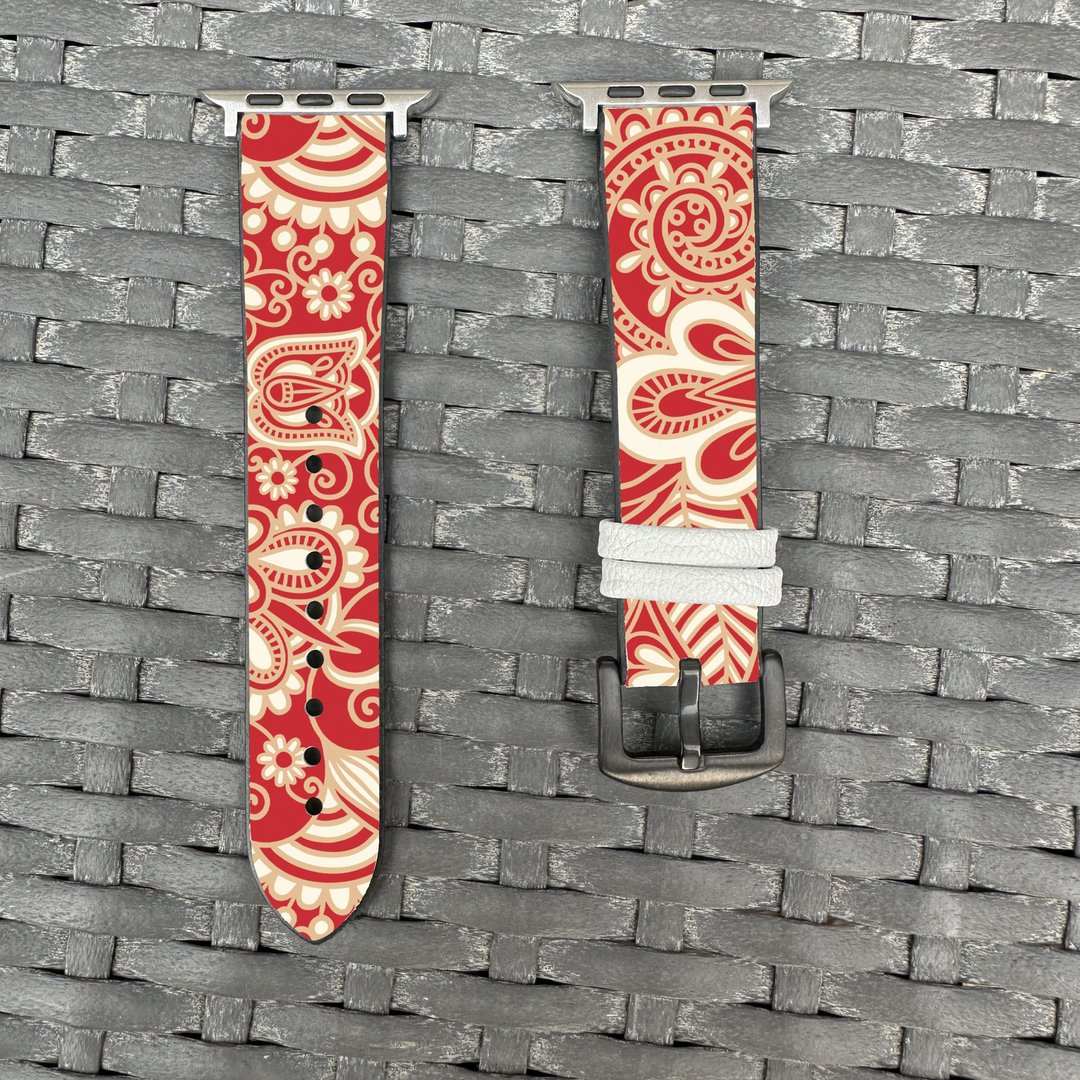 红金色花纹 Apple Watch 潮流硅胶表带 - floral-rd - 表带 - 硅胶 多色