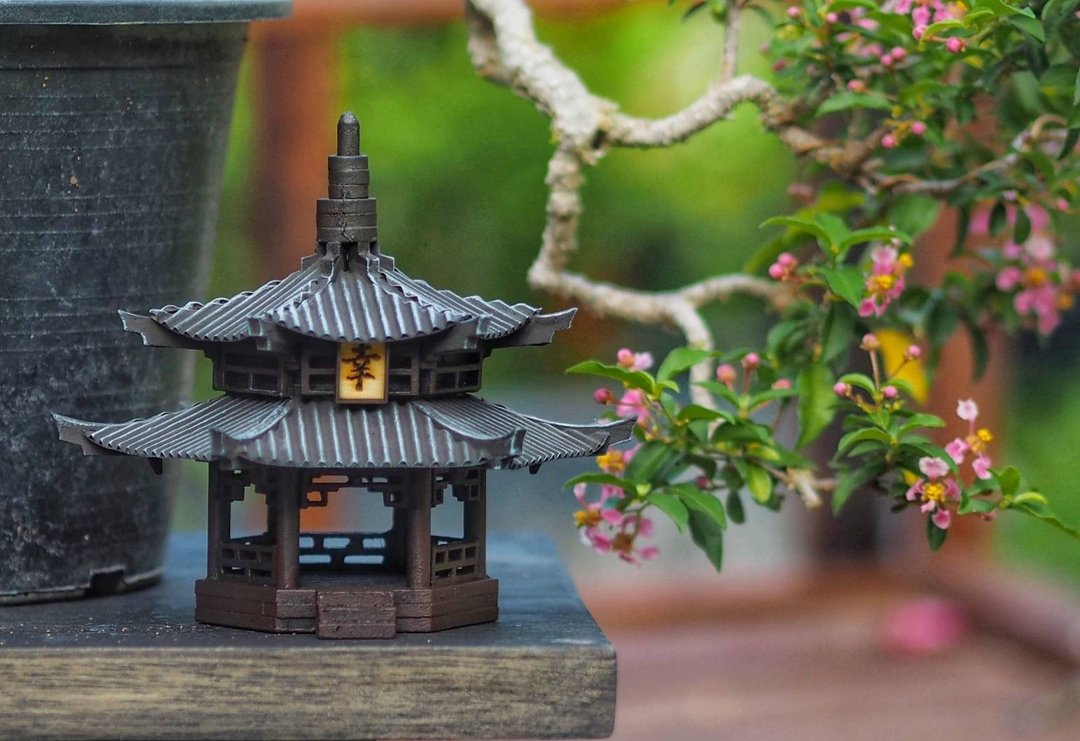 二层中式轿子、中日馆模型、中式轿子模型、居家庭园装饰、场景拼装。 - 摆饰 - 木头 咖啡色